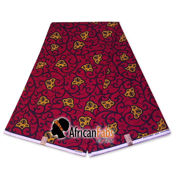 Afrikaanse hoofddoek / Vlisco headwrap - Rode / Gele branch
