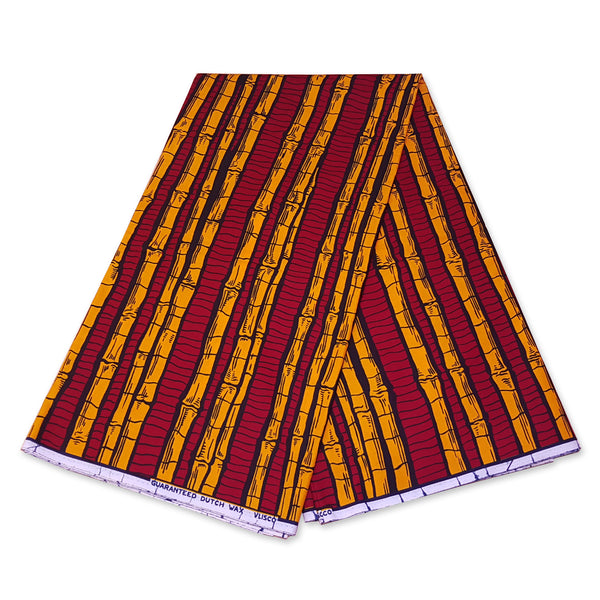 VLISCO stof Hollandais Afrikaanse Wax print - Rood / Gele Sugar Cane plant