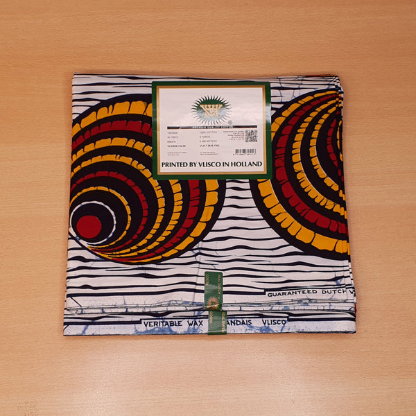 VLISCO stof Hollandais Afrikaanse Wax print - Wit Rode Shells