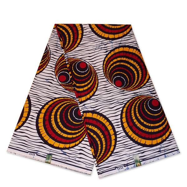 VLISCO stof Hollandais Afrikaanse Wax print - Wit Rode Shells