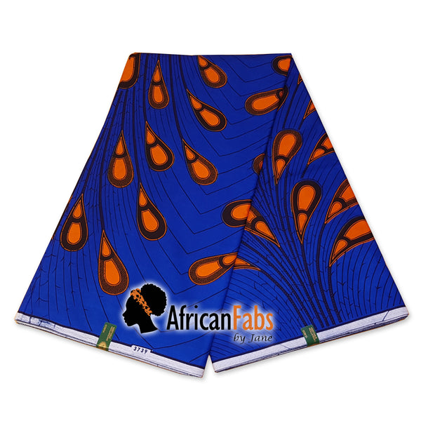 Afrikaanse hoofddoek / Vlisco headwrap - Blauw / Oranje electric bulb