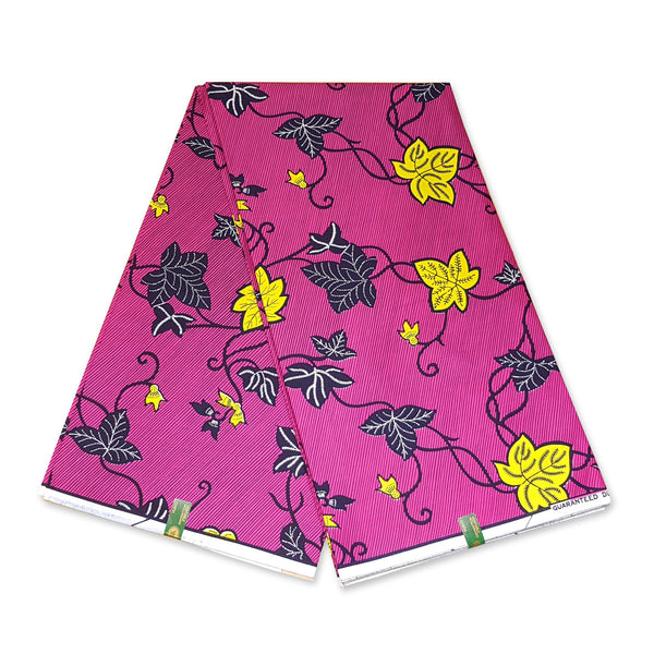 VLISCO stof Hollandais Afrikaanse Wax print - Roze gele flowertrail