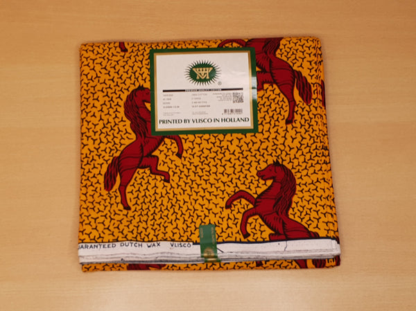 VLISCO stof Hollandais Afrikaanse Wax print - Geel / Rode Jumping Horse