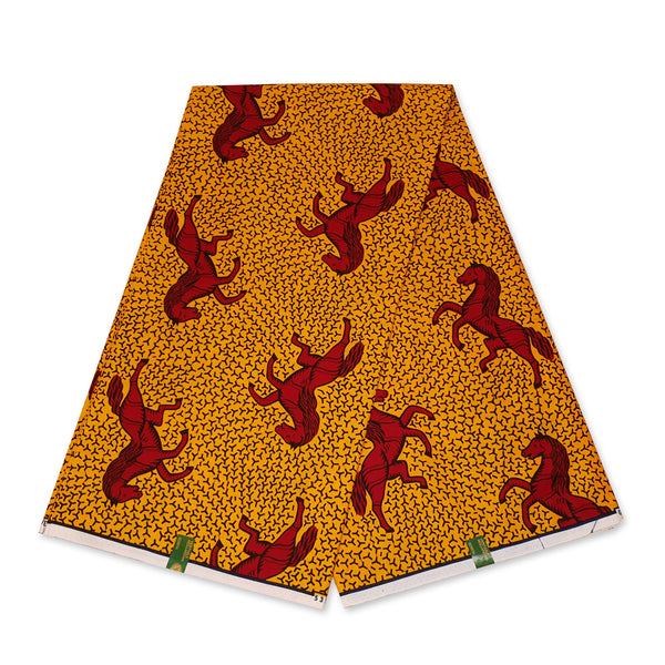 VLISCO stof Hollandais Afrikaanse Wax print - Geel / Rode Jumping Horse
