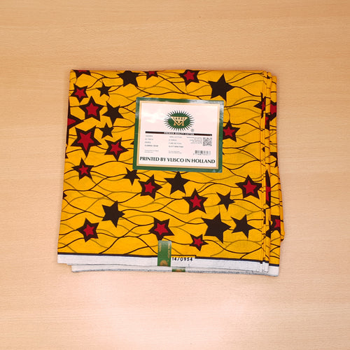 VLISCO stof Hollandais Afrikaanse Wax print - Geel / Rode Stars