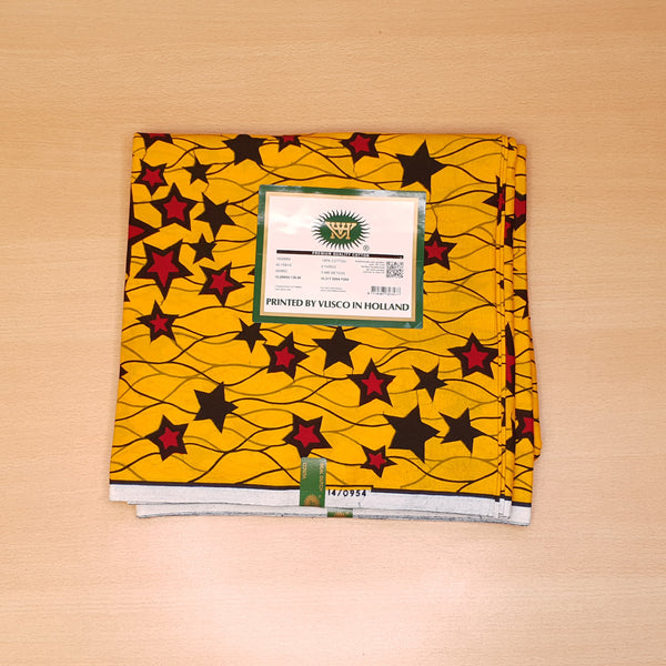 VLISCO stof Hollandais Afrikaanse Wax print - Geel / Rode Stars