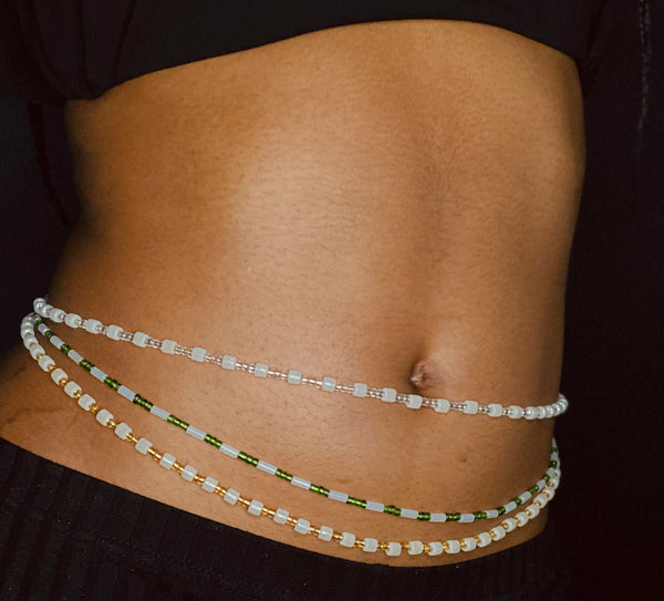 Waist Beads / Afrikaanse Heupketting - OSAWE- Zwart / gold (elastisch)