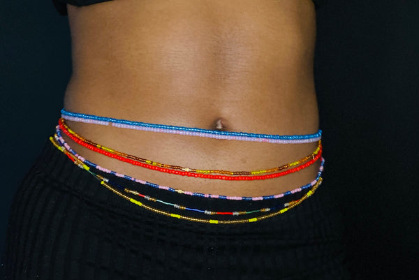 Waist Beads / Afrikaanse Heupketting - OSAWE- Zwart / gold (elastisch)