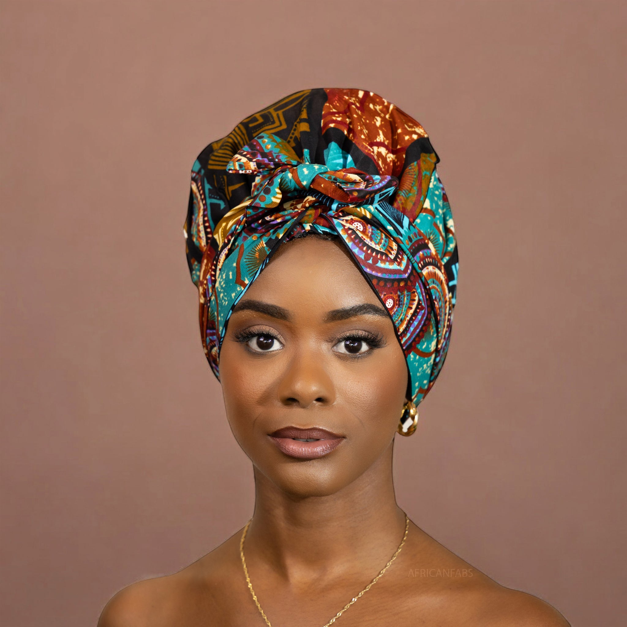 Easy headwrap / hoofddoek - Satijnen binnenkant - Turquoise Multicolor 