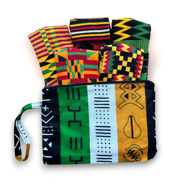 Afrikaanse sokken / Afro socks set AKWAABA met tasje - Set van 5 