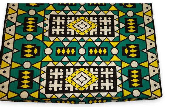 Afrikaanse print stof - Turquoise Gele Samakaka / Samacaca (Angola) - 100% katoen