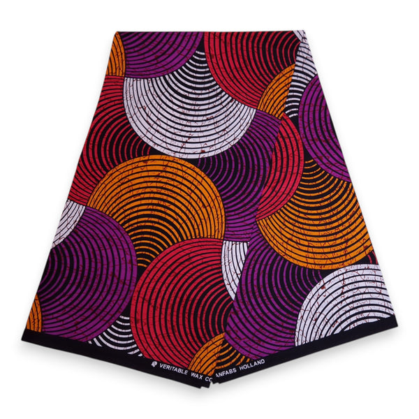 Haarband / Hoofdband in Afrikaanse print - Oranje Paars Concentric Circles