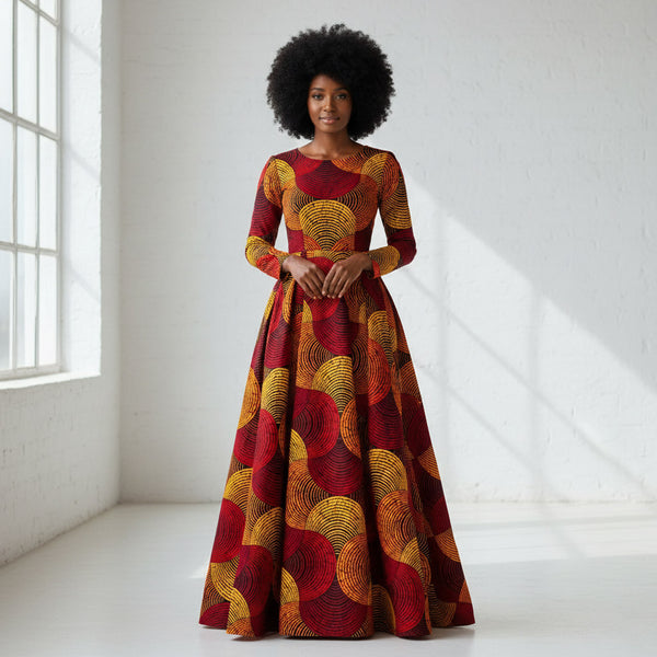 Afrikaanse print stof - Rood en geel Concentric Circle Design - 100% katoen