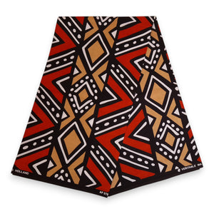 Afrikaanse print stof - Rood en beige Bogolan - 100% katoen
