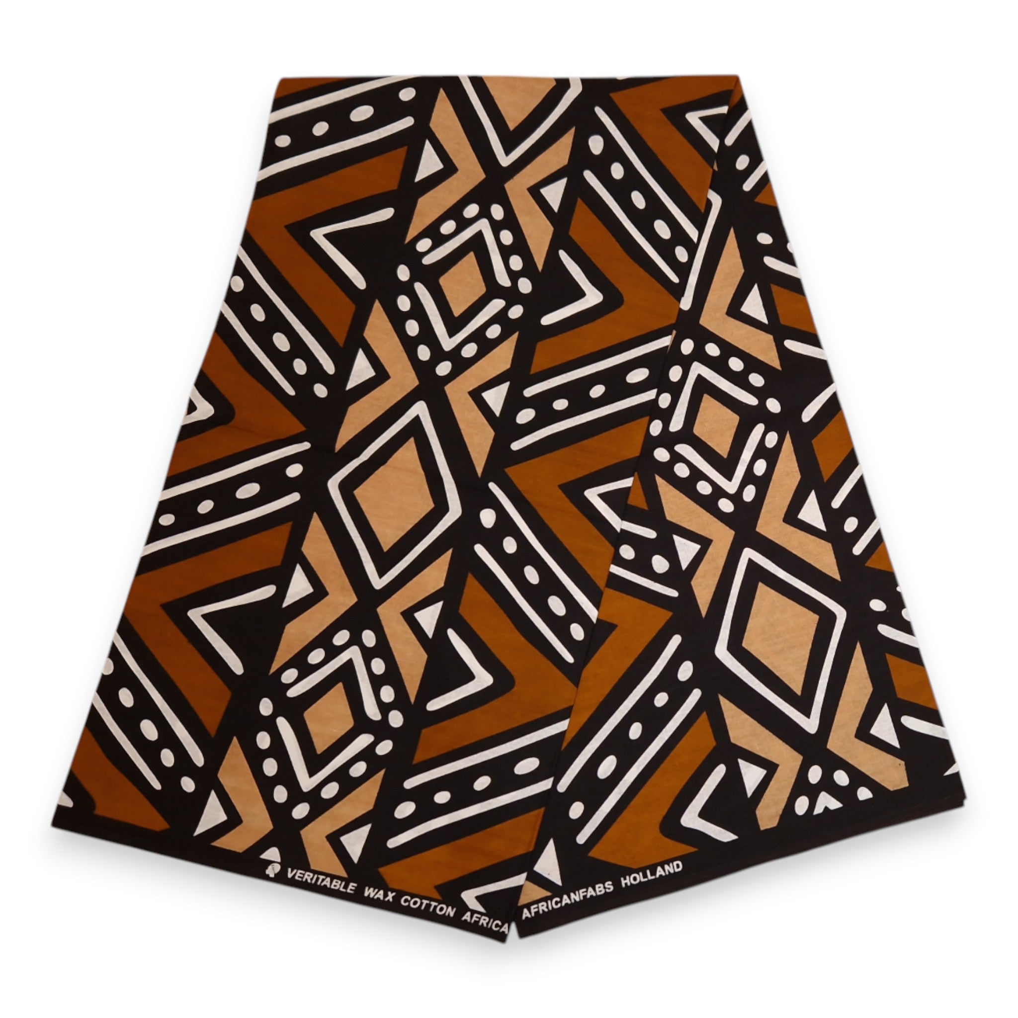 Afrikaanse print stof - Bruin en beige Bogolan - 100% katoen