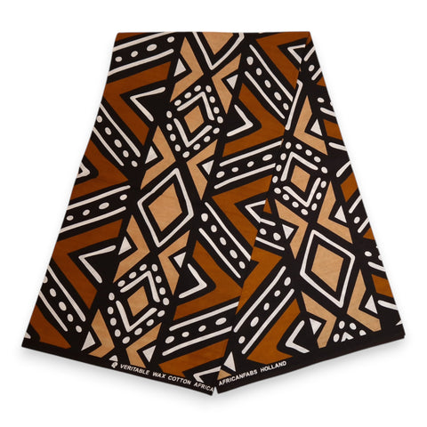 Afrikaanse print stof - Bruin en beige Bogolan - 100% katoen