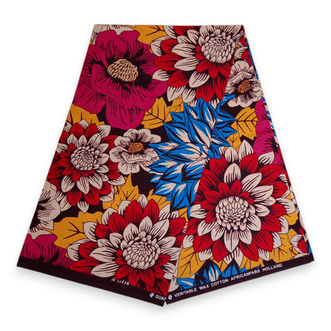 Afrikaanse print stof - Rood en blauw Flowers - 100% katoen