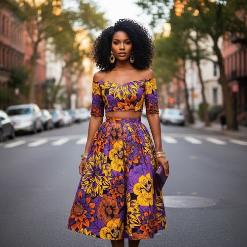 Afrikaanse print stof - Geel en paars Flowers - 100% katoen