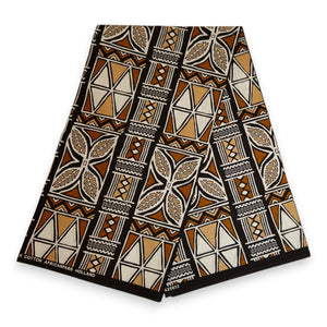 Afrikaanse print stof - Bruin en wit Bogolan Symbols - 100% katoen