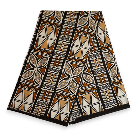 Afrikaanse print stof - Bruin en wit Bogolan Symbols - 100% katoen