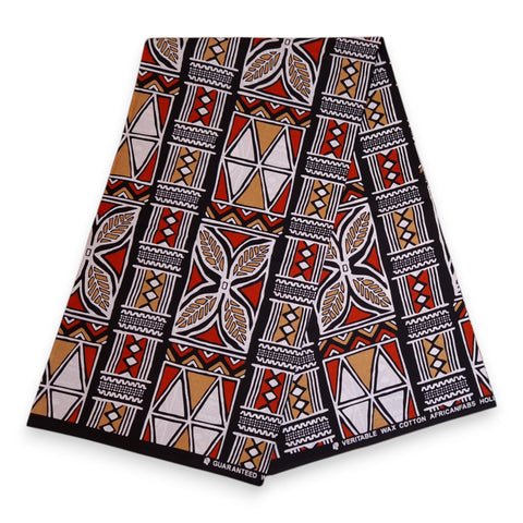 Afrikaanse print stof - Rood en beige Bogolan Symbols - 100% katoen