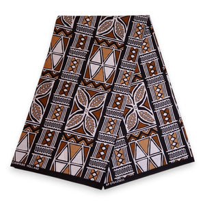 Afrikaanse print stof - Donkerbruin en wit Bogolan Symbols - 100% katoen