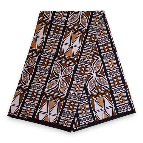 Afrikaanse print stof - Donkerbruin en wit Bogolan Symbols - 100% katoen