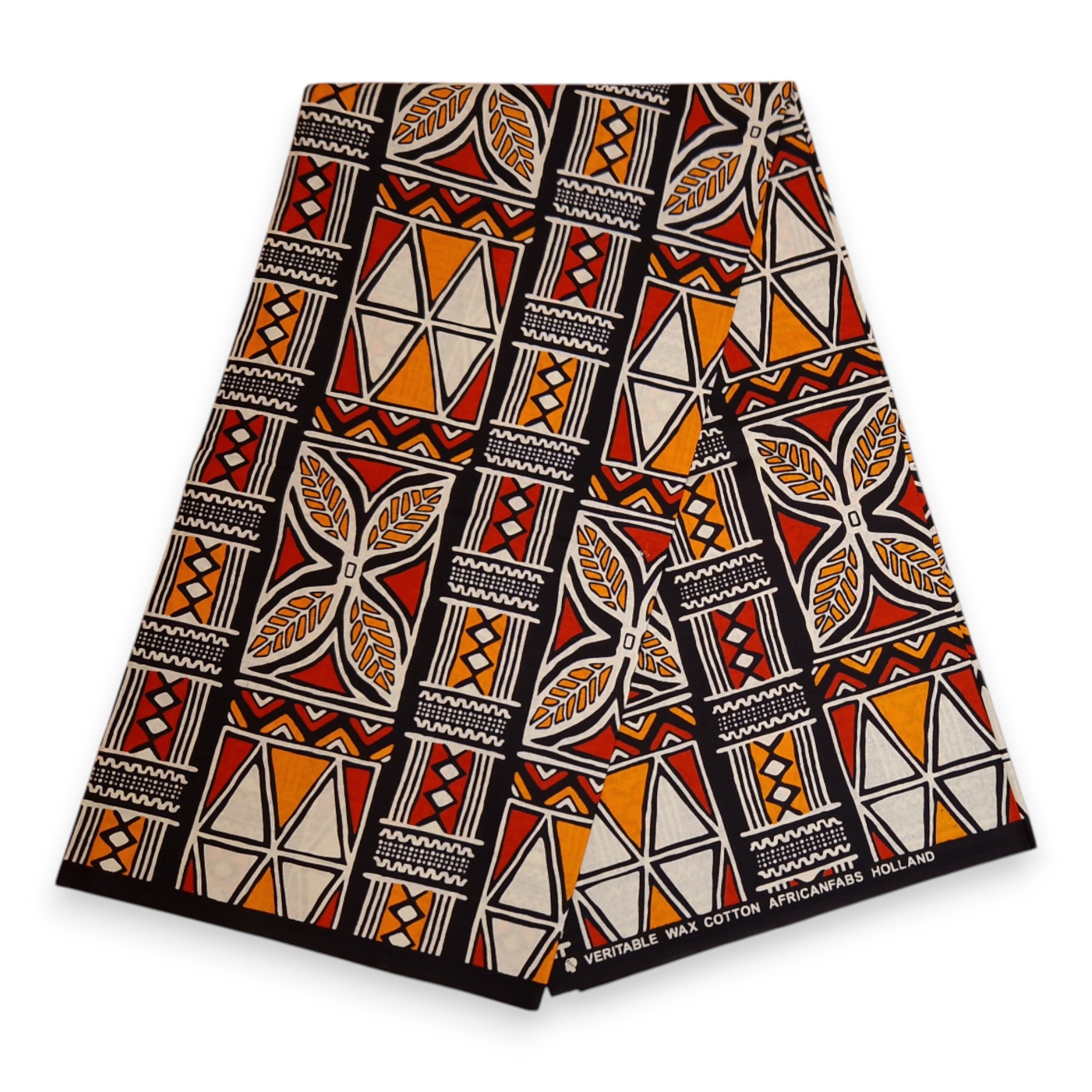 Afrikaanse print stof - Rood en oranje Bogolan Symbols - 100% katoen
