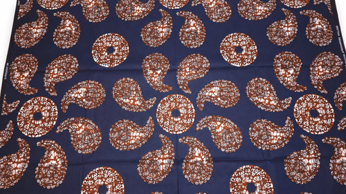 Afrikaanse wax print stof - Blauw Bruin Navy Paisley Sun - 100% katoen