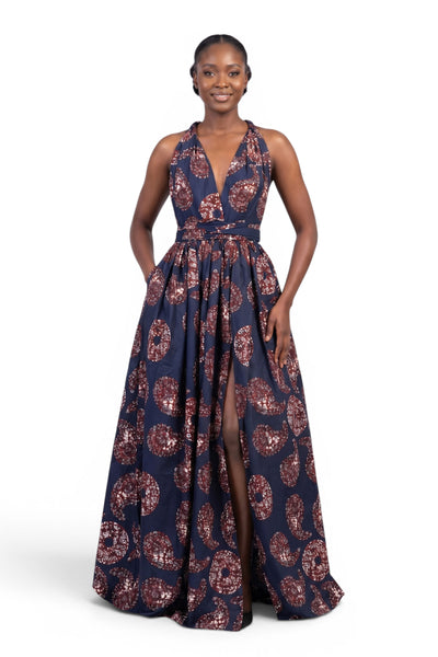 Afrikaanse wax print stof - Blauw Bruin Navy Paisley Sun - 100% katoen