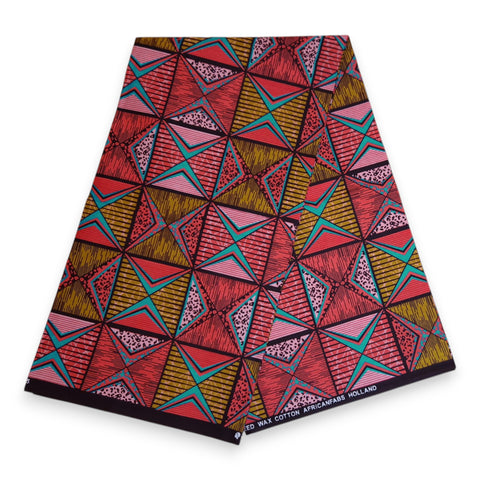 Afrikaanse print stof - Roze en olijfgroen African Prism - 100% katoen