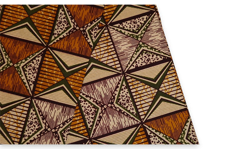 Afrikaanse print stof - Oranje en olijfgroen African Prism - 100% katoen