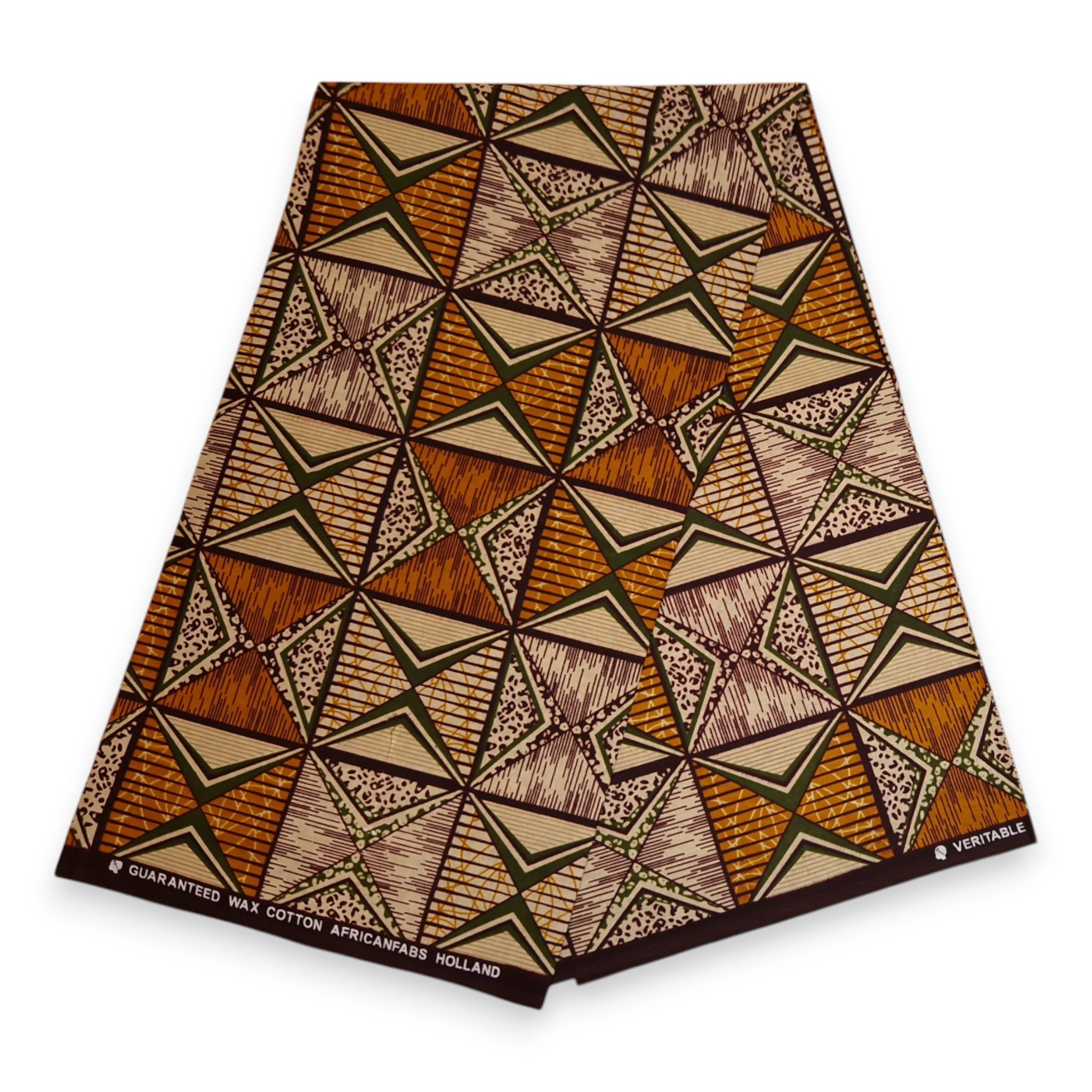 Afrikaanse print stof - Oranje en olijfgroen African Prism - 100% katoen