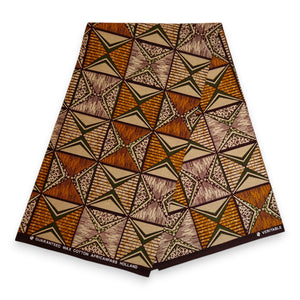 Afrikaanse print stof - Oranje en olijfgroen African Prism - 100% katoen