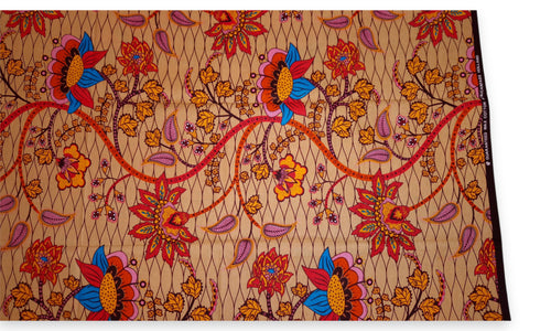 Afrikaanse print stof - Beige en oranje Botanical Flow - 100% katoen