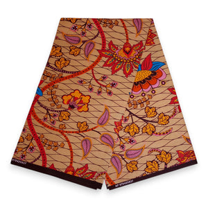 Afrikaanse print stof - Beige en oranje Botanical Flow - 100% katoen