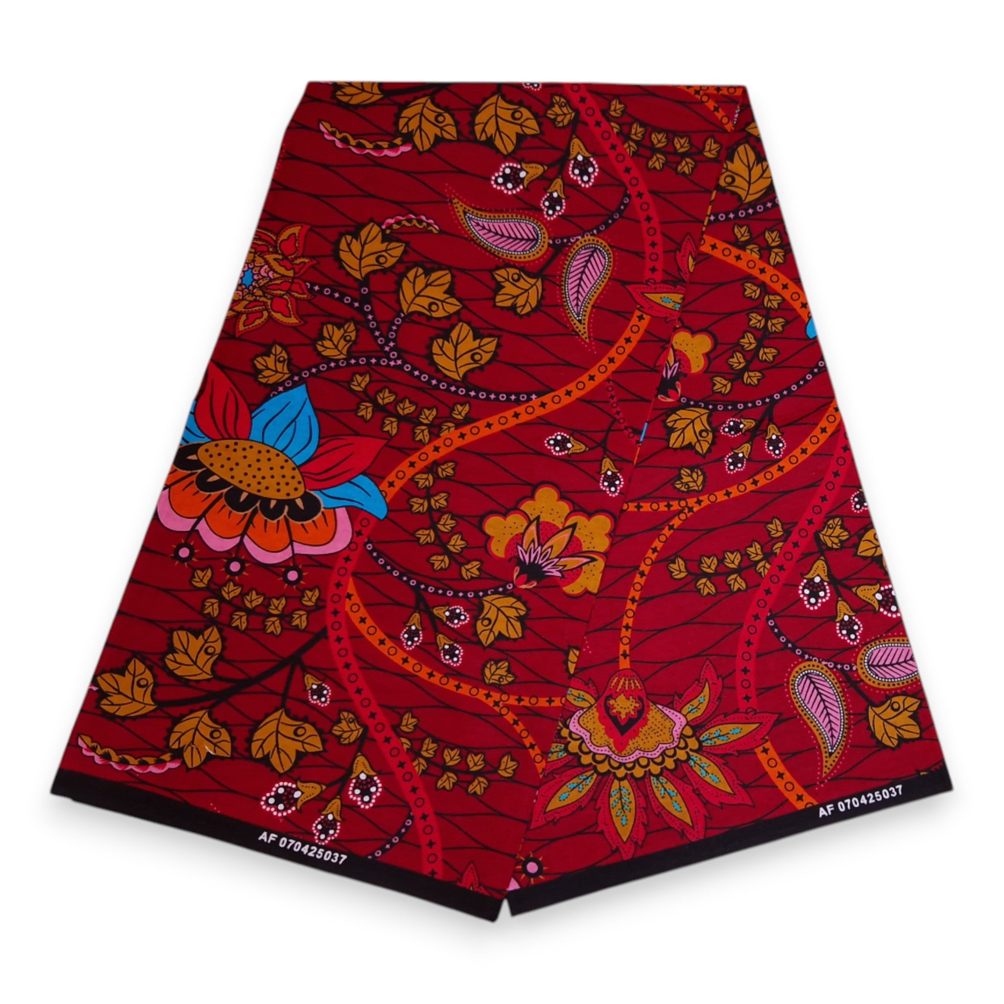 Afrikaanse print stof - Donkerrood en geel Botanical Flow - 100% katoen