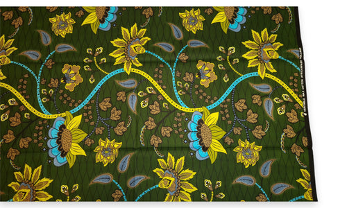 Afrikaanse print stof - Donkergroen en geel Botanical Flow - 100% katoen