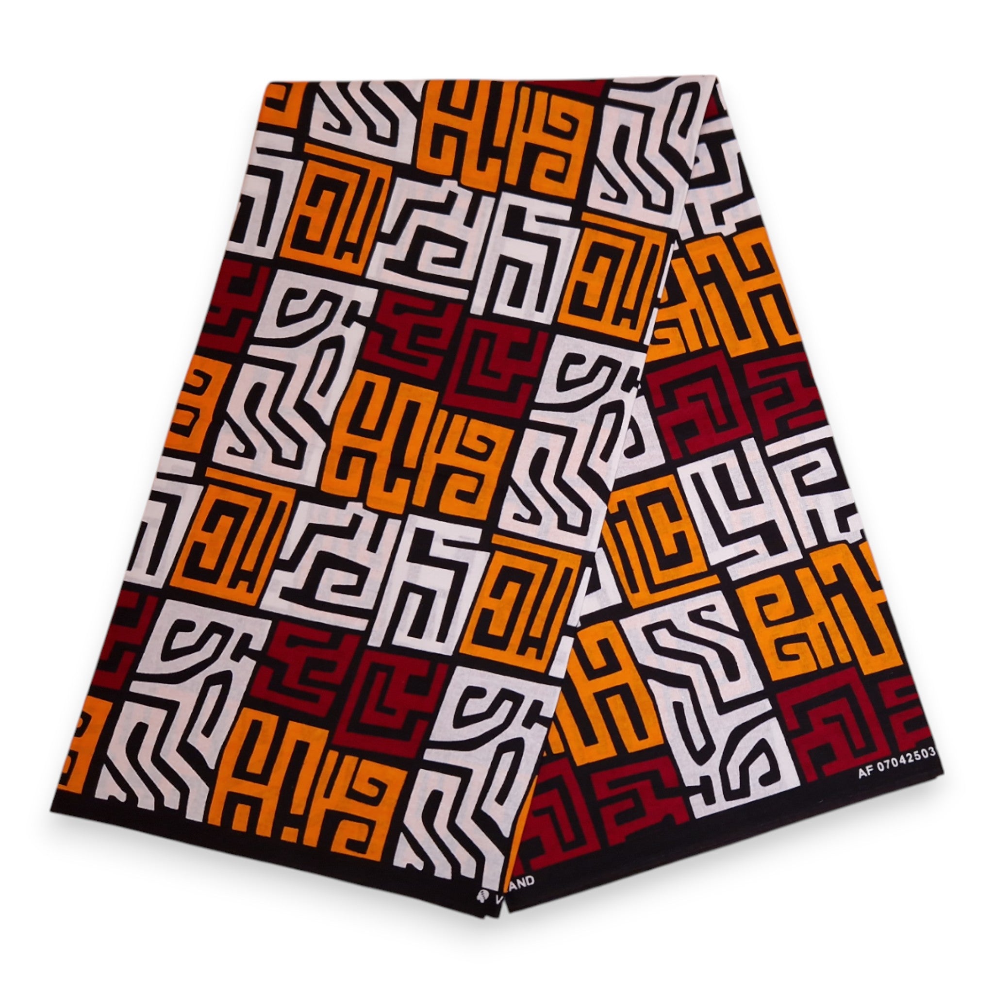 Afrikaanse print stof - Maroon rood en geel-oranje Kuba Blocks Congo - 100% katoen