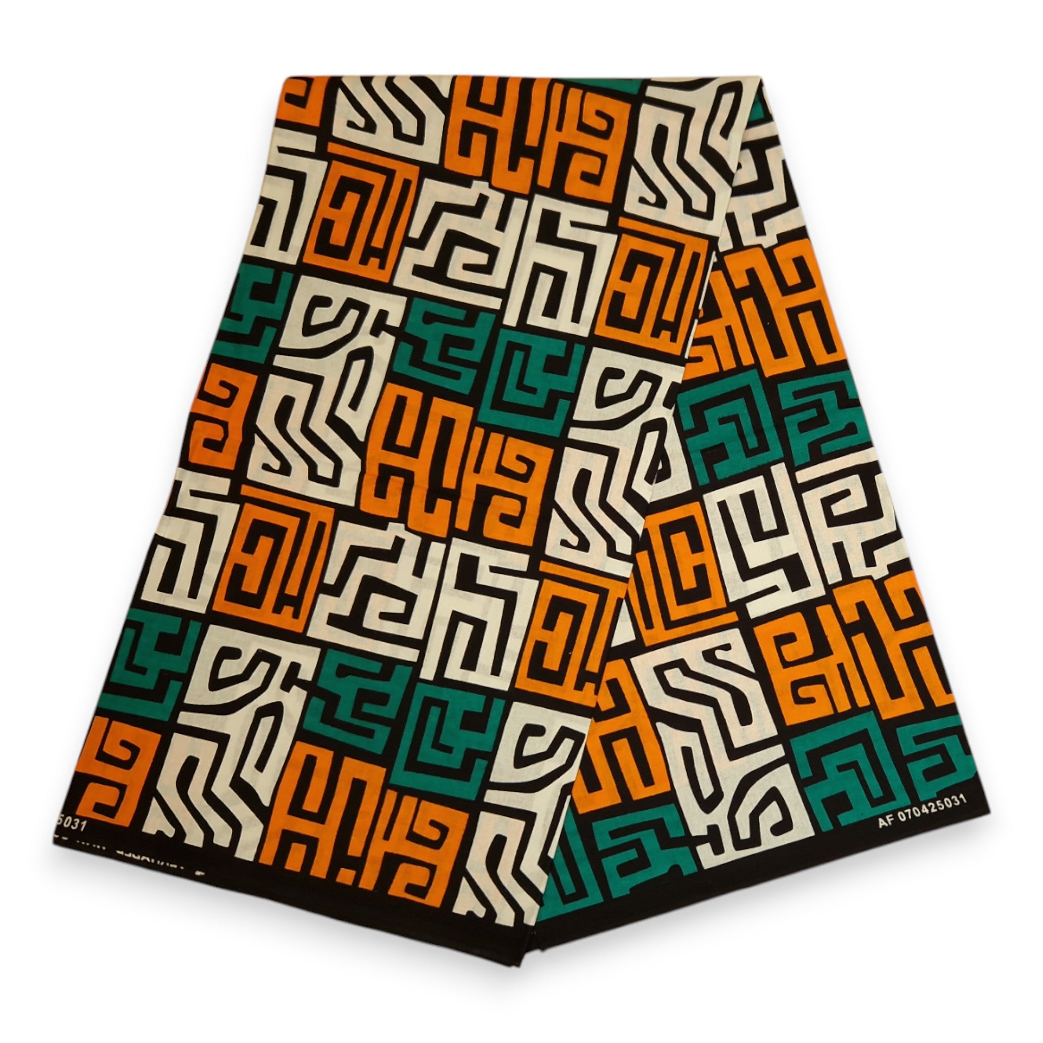 Afrikaanse print stof - Teal en geel-oranje Kuba Blocks Congo - 100% katoen