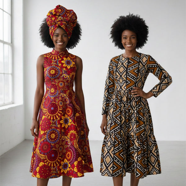 Afrikaanse print stof - Rood en geel Mandala Patchwork - 100% katoen