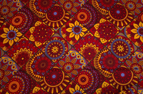 Afrikaanse print stof - Rood en geel Mandala Patchwork - 100% katoen