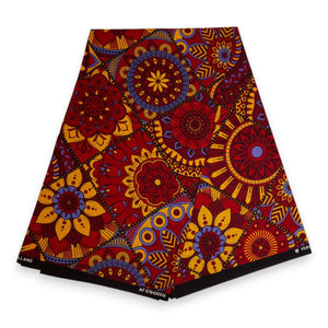 Afrikaanse print stof - Rood en geel Mandala Patchwork - 100% katoen