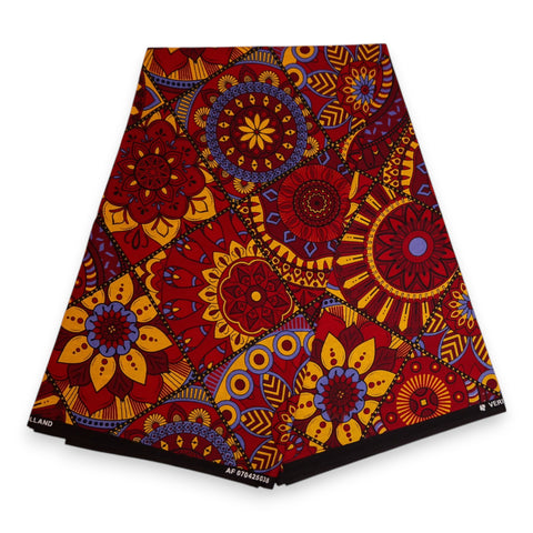 Afrikaanse print stof - Rood en geel Mandala Patchwork - 100% katoen
