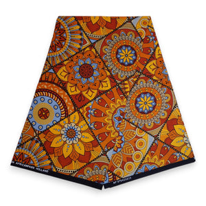 Afrikaanse print stof - Oranje en lichtblauw Mandala Patchwork - 100% katoen
