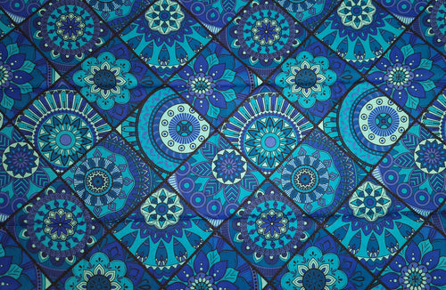 Afrikaanse print stof - Blauw en turquoise Mandala Patchwork - 100% katoen