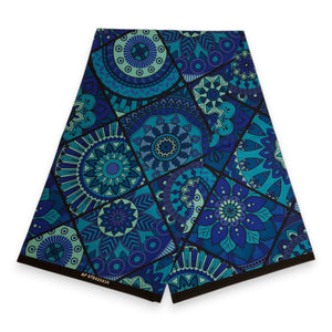 Afrikaanse print stof - Blauw en turquoise Mandala Patchwork - 100% katoen