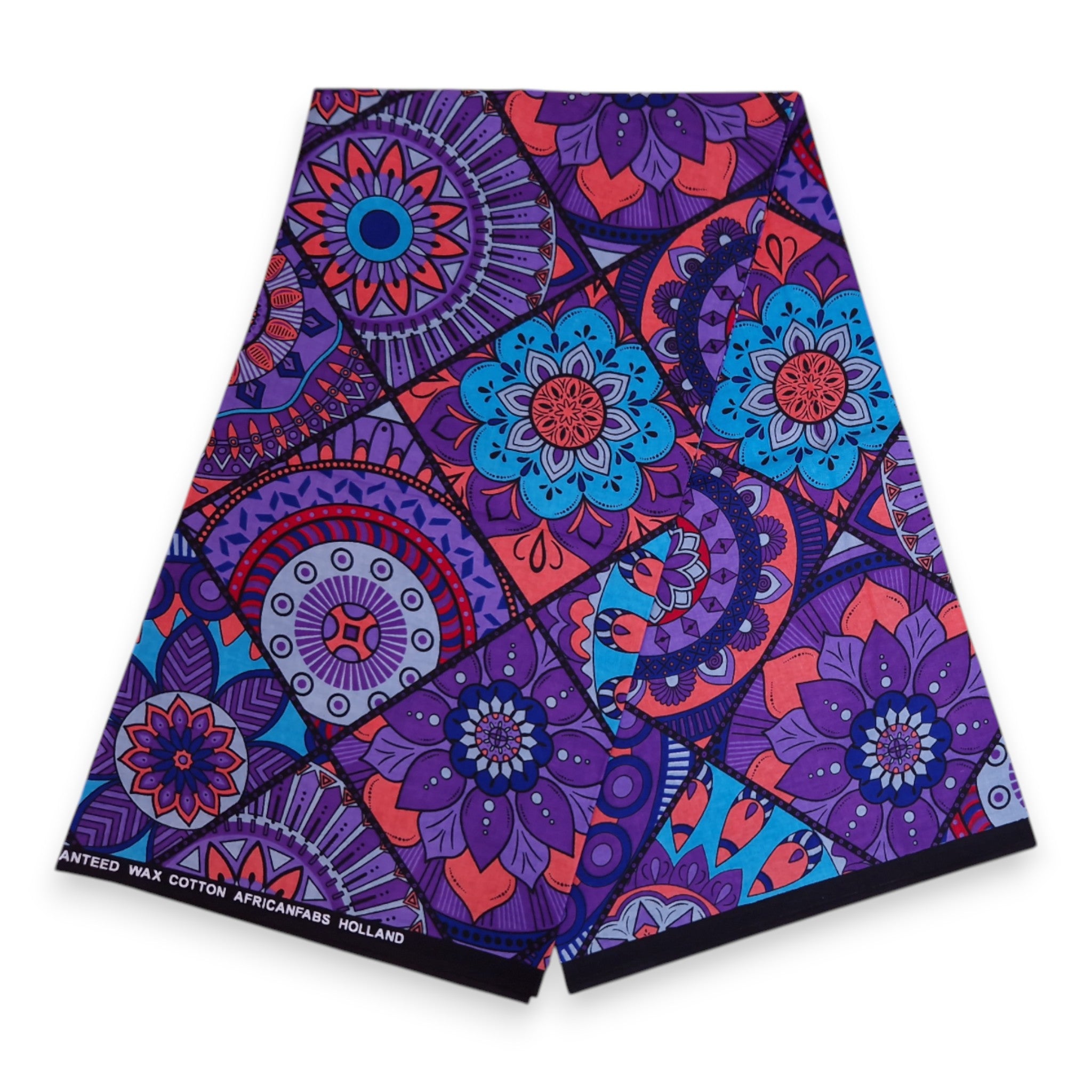 Afrikaanse print stof - Paars en lichtblauw Mandala Patchwork - 100% katoen