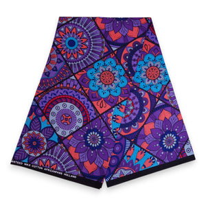 Afrikaanse print stof - Paars en lichtblauw Mandala Patchwork - 100% katoen