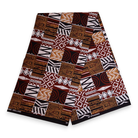 Afrikaanse print stof - Bruin Bogolan Mosaic - 100% katoen